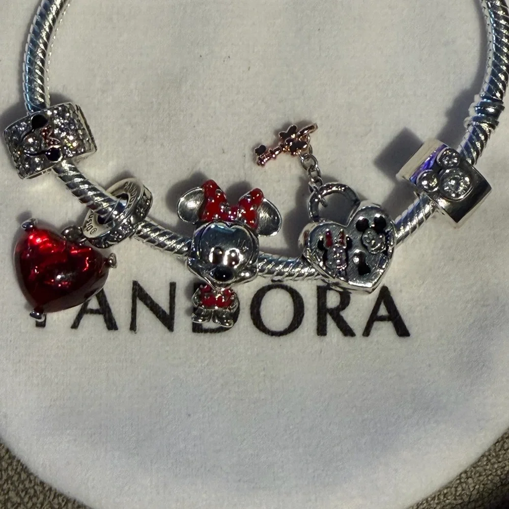 Pandora Silver Bracelet with Red and Black Charms